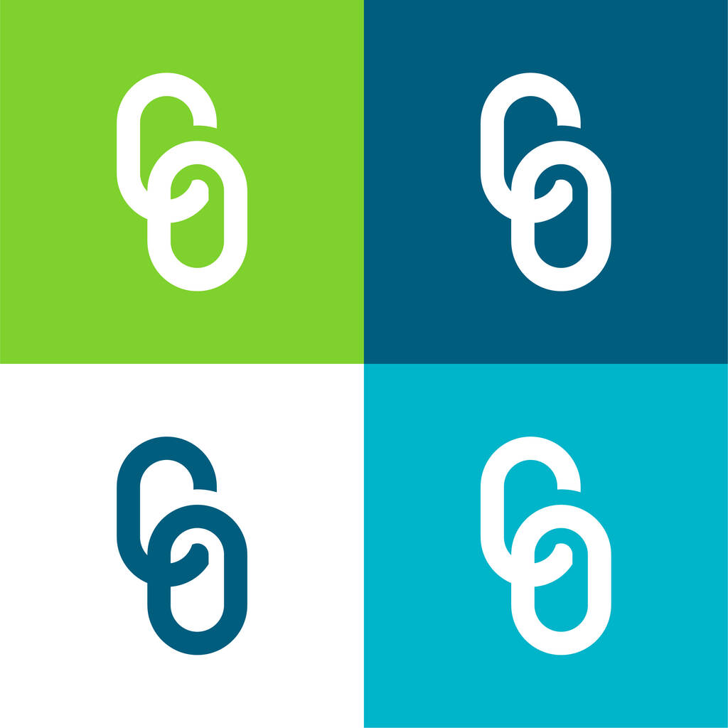 Big Chain Set icona minimale piatto quattro colori - Vettoriali, immagini