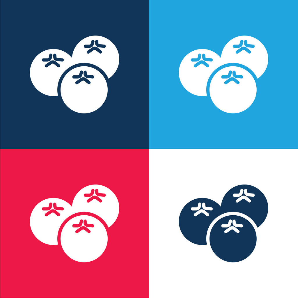 Conjunto de iconos mínimo de cuatro colores azul y rojo arándanos - Vector, Imagen