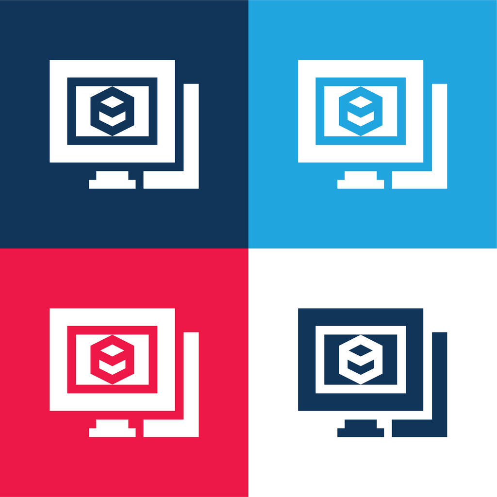 3D modelování modré a červené čtyři barvy minimální ikona nastavena - Vektor, obrázek