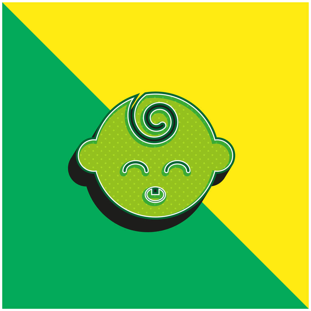 目を閉じて黒赤ちゃんの頭緑と黄色の現代的な3dベクトルアイコンのロゴ - ベクター画像