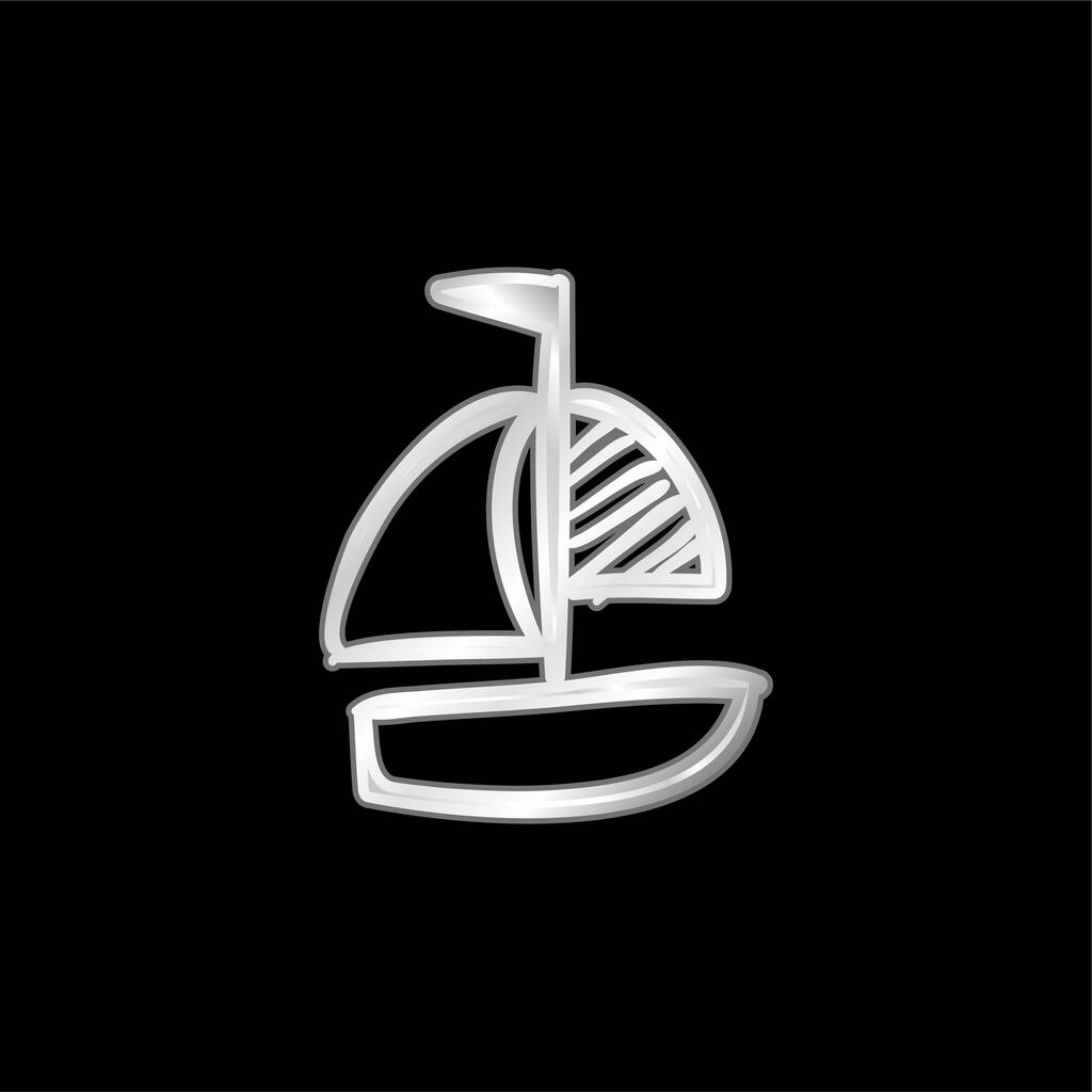 Tekne Eli Çekilmiş Oyuncak Gümüş kaplama metalik simge - Vektör, Görsel