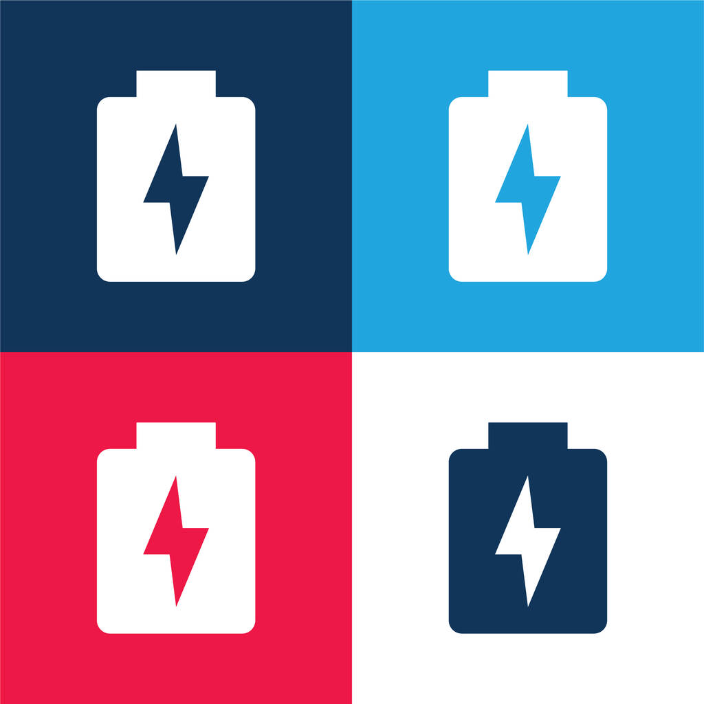 Batterij blauw en rood vier kleuren minimale pictogram set - Vector, afbeelding