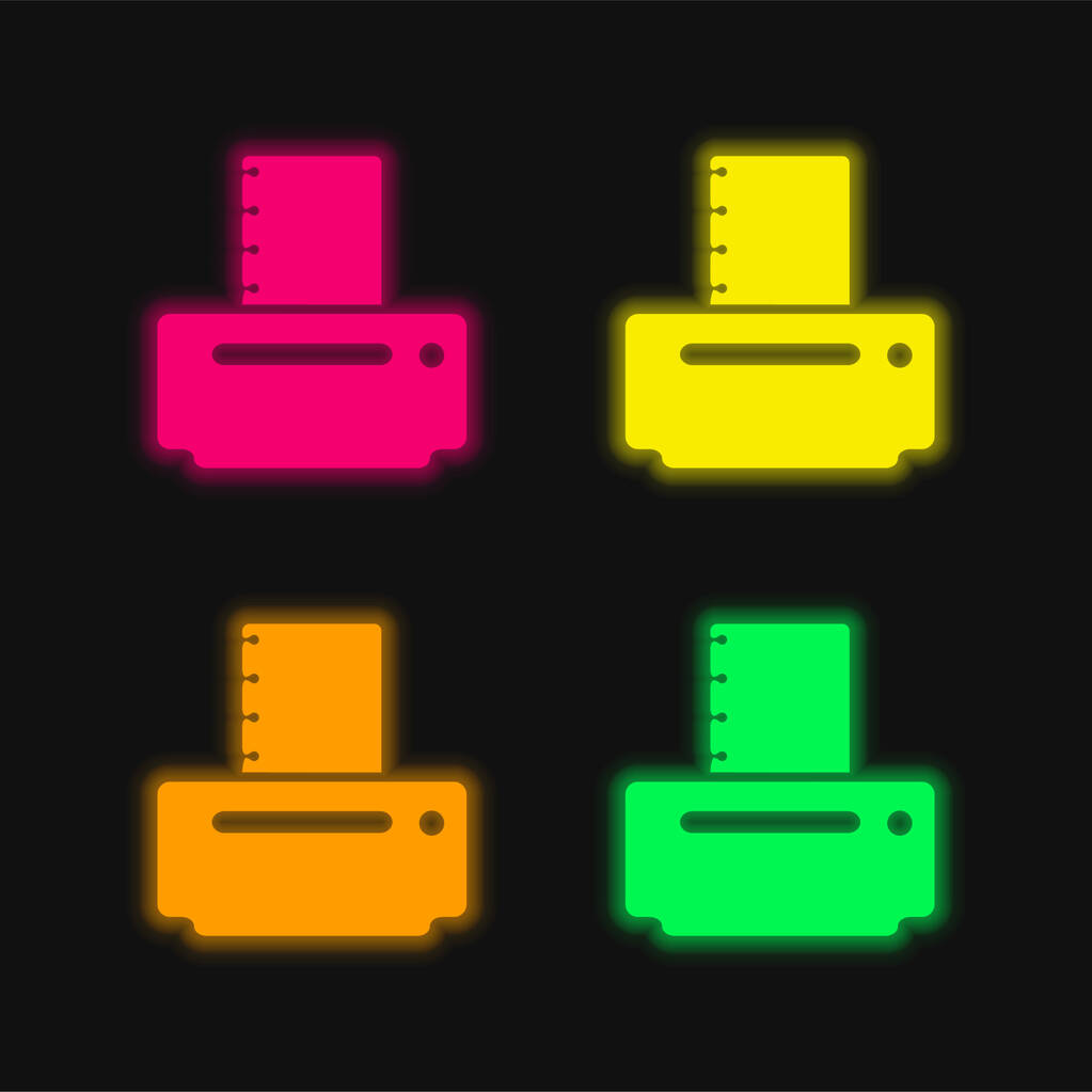 Black Paper Printer four color glowing neon vector icon - Vector, Image