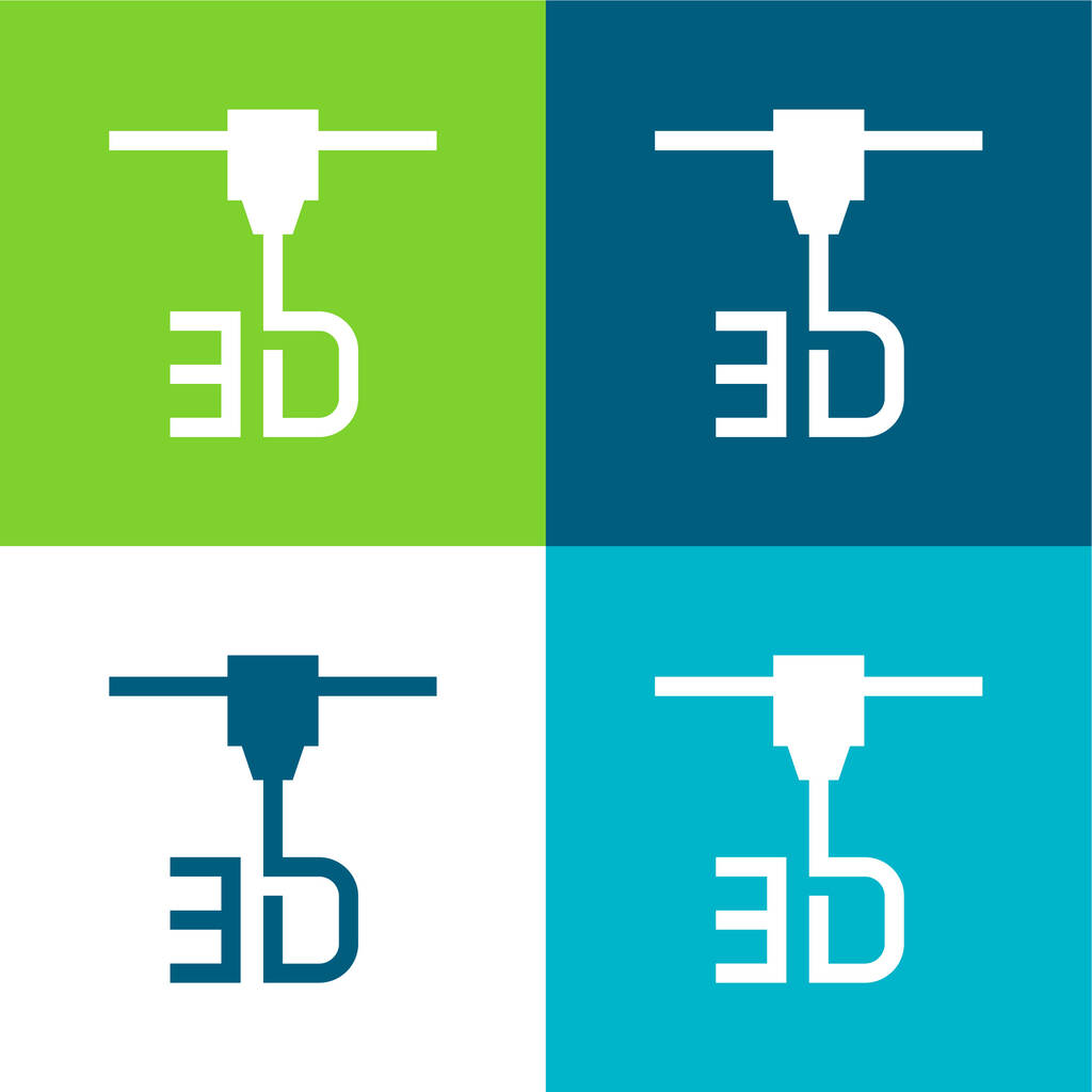 3d impressora plana quatro cores conjunto de ícones mínimos - Vetor, Imagem