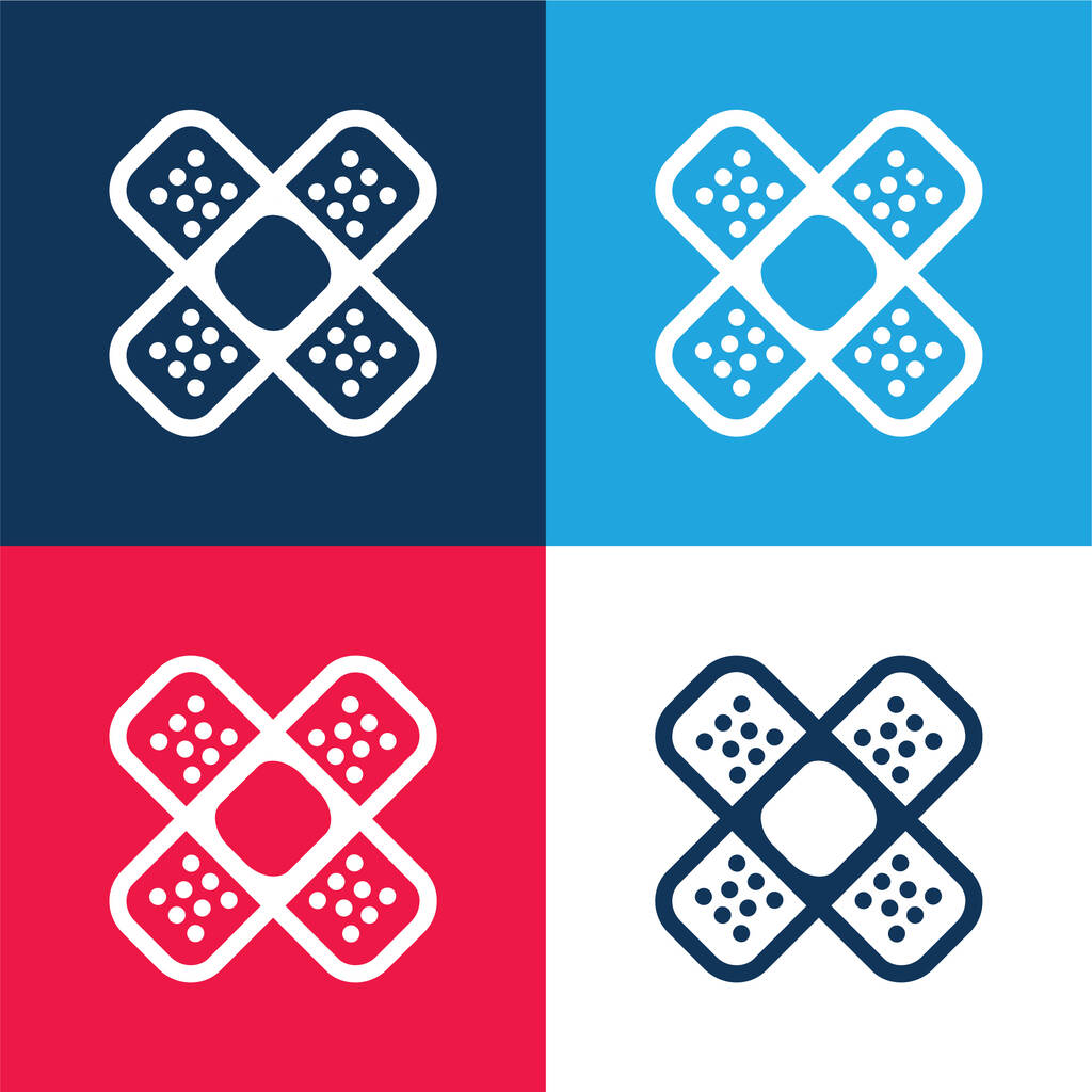 Band Aids Cross blue and red four color minimal icon set - Vector, Image