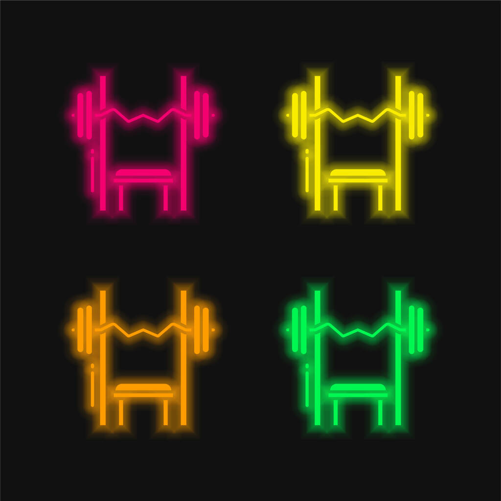 Bench Press Чотири кольори світяться неонова векторна ікона - Вектор, зображення
