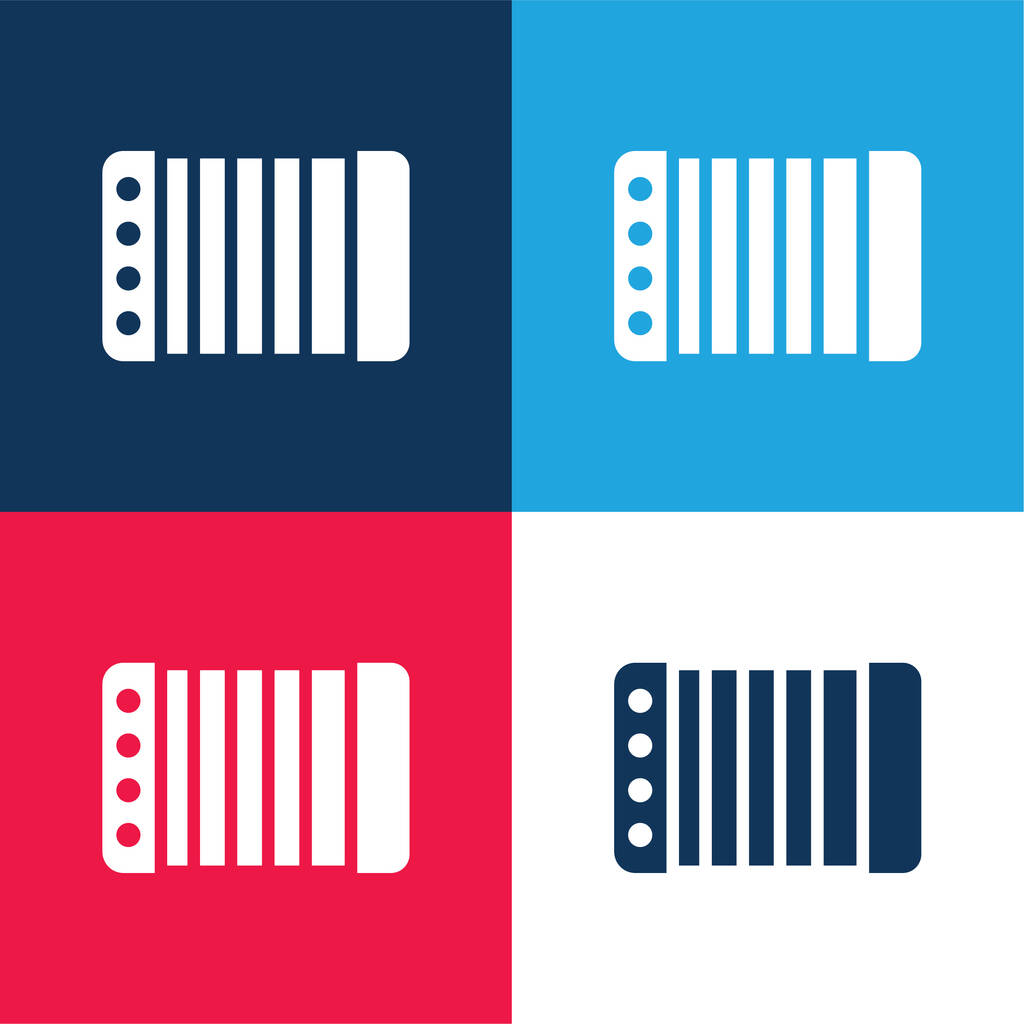 Acordeón azul y rojo conjunto de iconos mínimo de cuatro colores - Vector, imagen