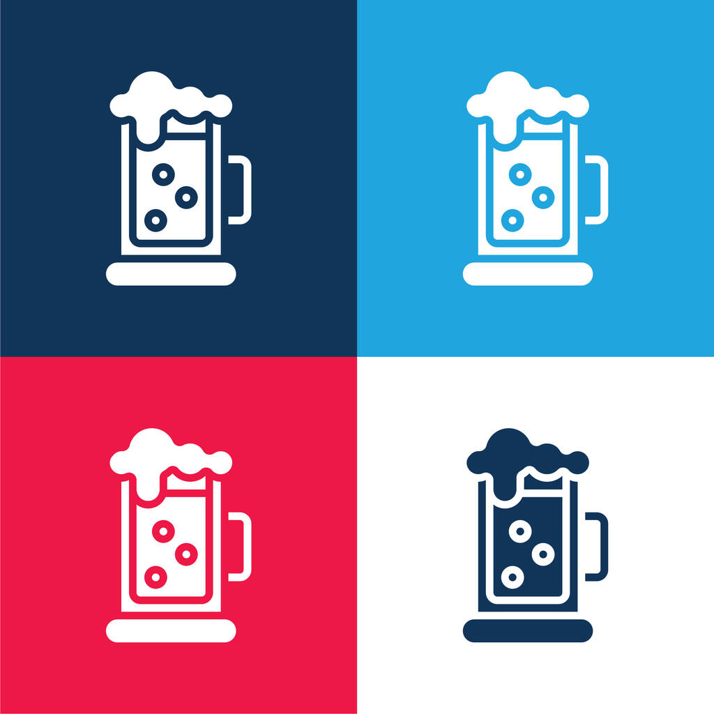 Beer Muki sininen ja punainen nelivärinen minimaalinen kuvakesarja - Vektori, kuva