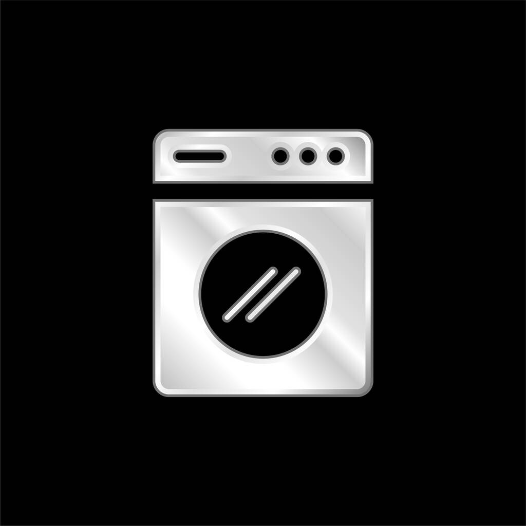 Большая серебристая металлическая икона стиральной машины - Вектор,изображение