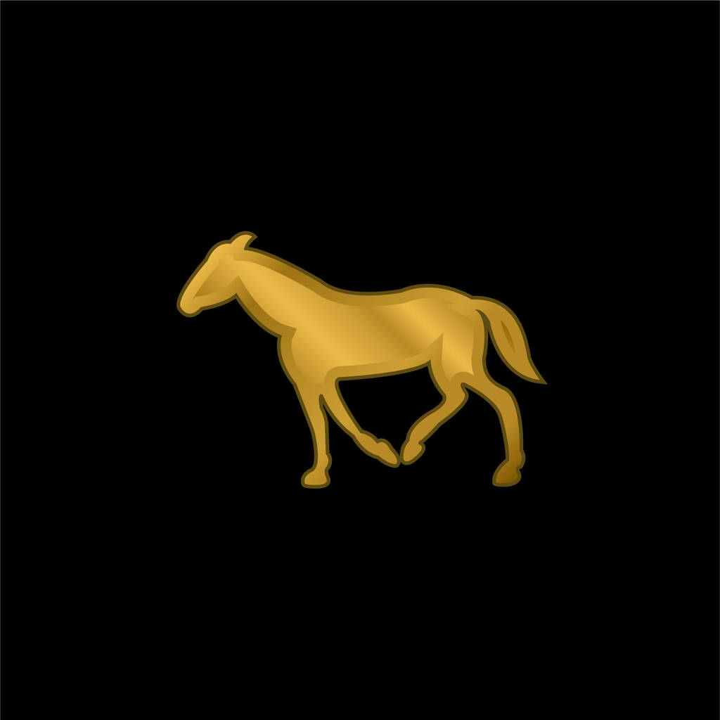 Caballo negro a pie con cola hacia abajo chapado en oro icono metálico o logo vector - Vector, Imagen