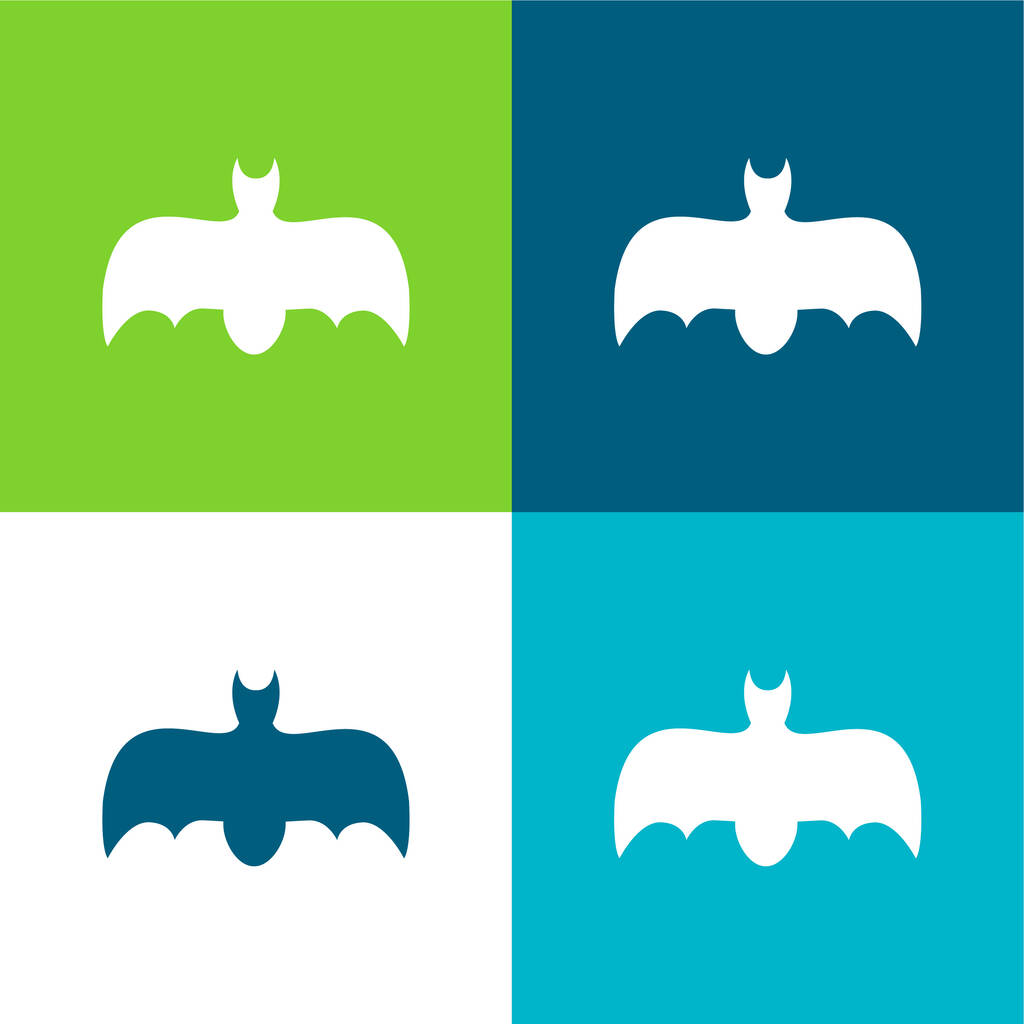 Bat com asas abertas Conjunto de ícones mínimos de quatro cores plano - Vetor, Imagem