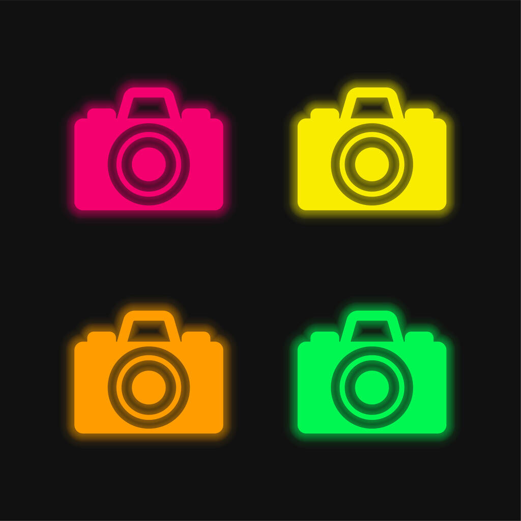 Fekete kamera négy színű izzó neon vektor ikon - Vektor, kép