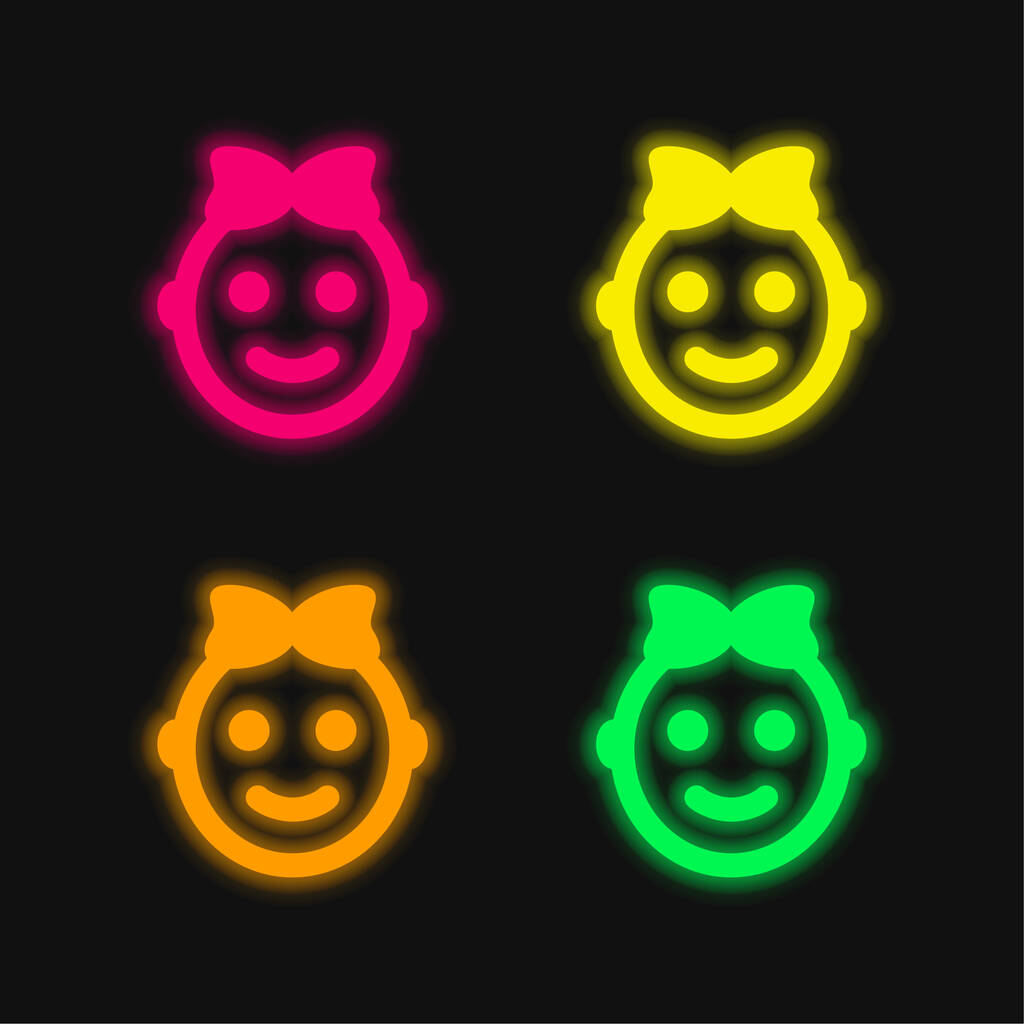 Baby Girl négy színű izzó neon vektor ikon - Vektor, kép