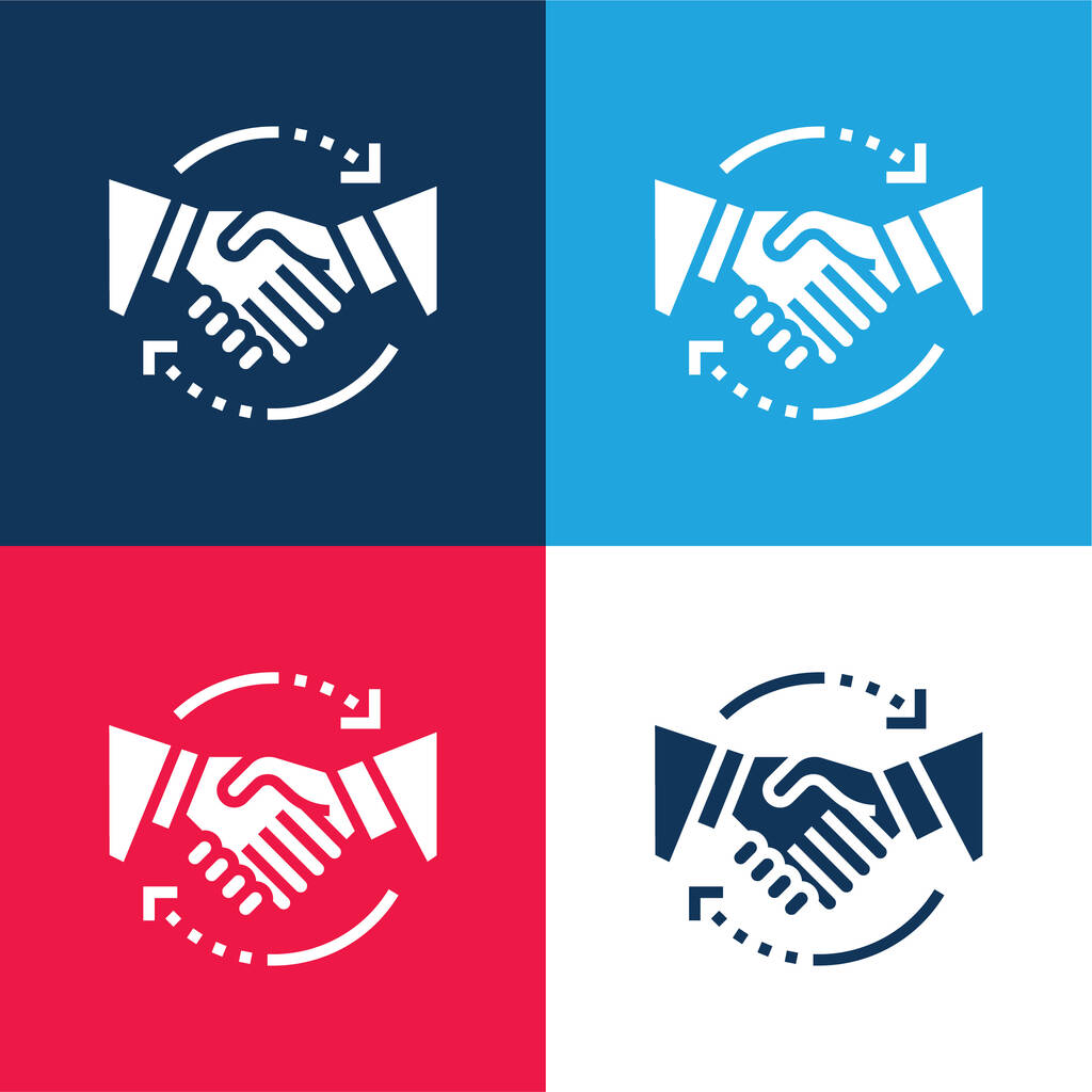 Overeenkomst blauw en rood vier kleuren minimale pictogram set - Vector, afbeelding