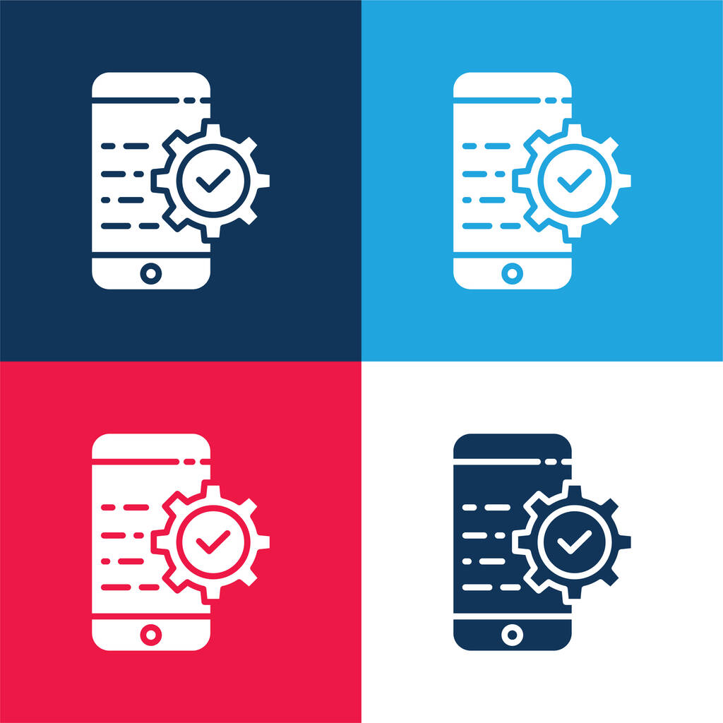 Alkalmazás kék és piros négy szín minimális ikon készlet - Vektor, kép
