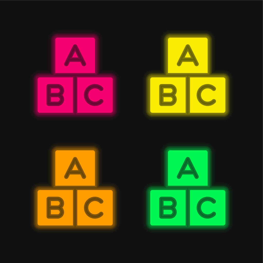 Abeceda čtyři barvy zářící neonový vektor ikona - Vektor, obrázek