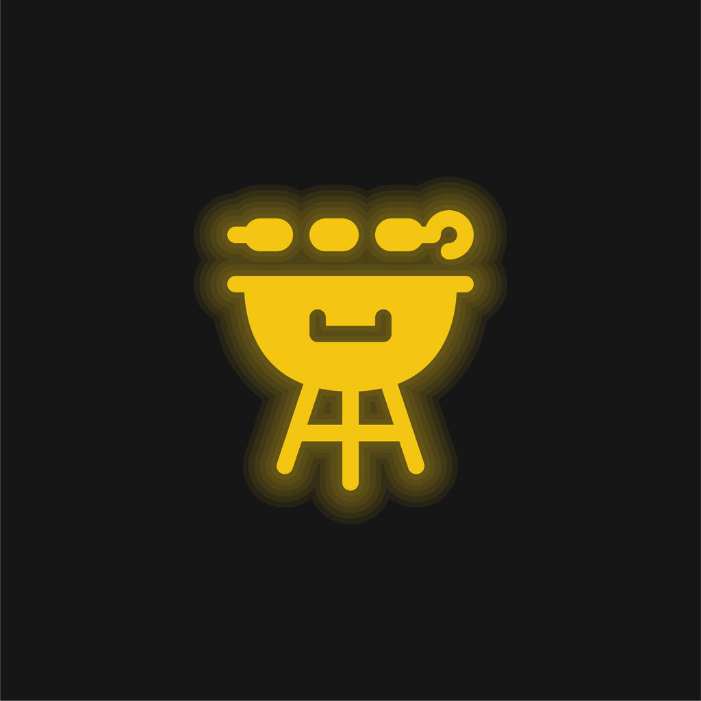 バーベキューグリル黄色の輝くネオンアイコン - ベクター画像
