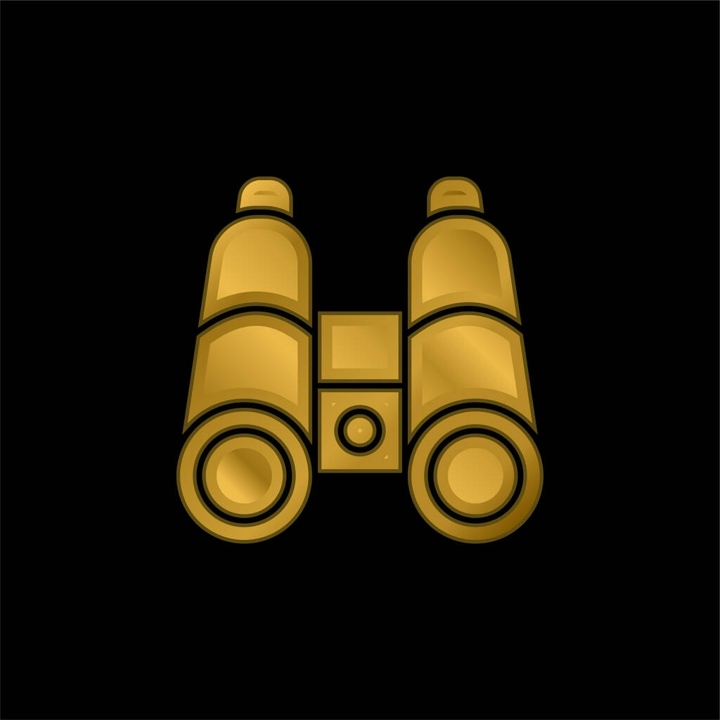 Binocular chapado en oro icono metálico o logo vector - Vector, Imagen