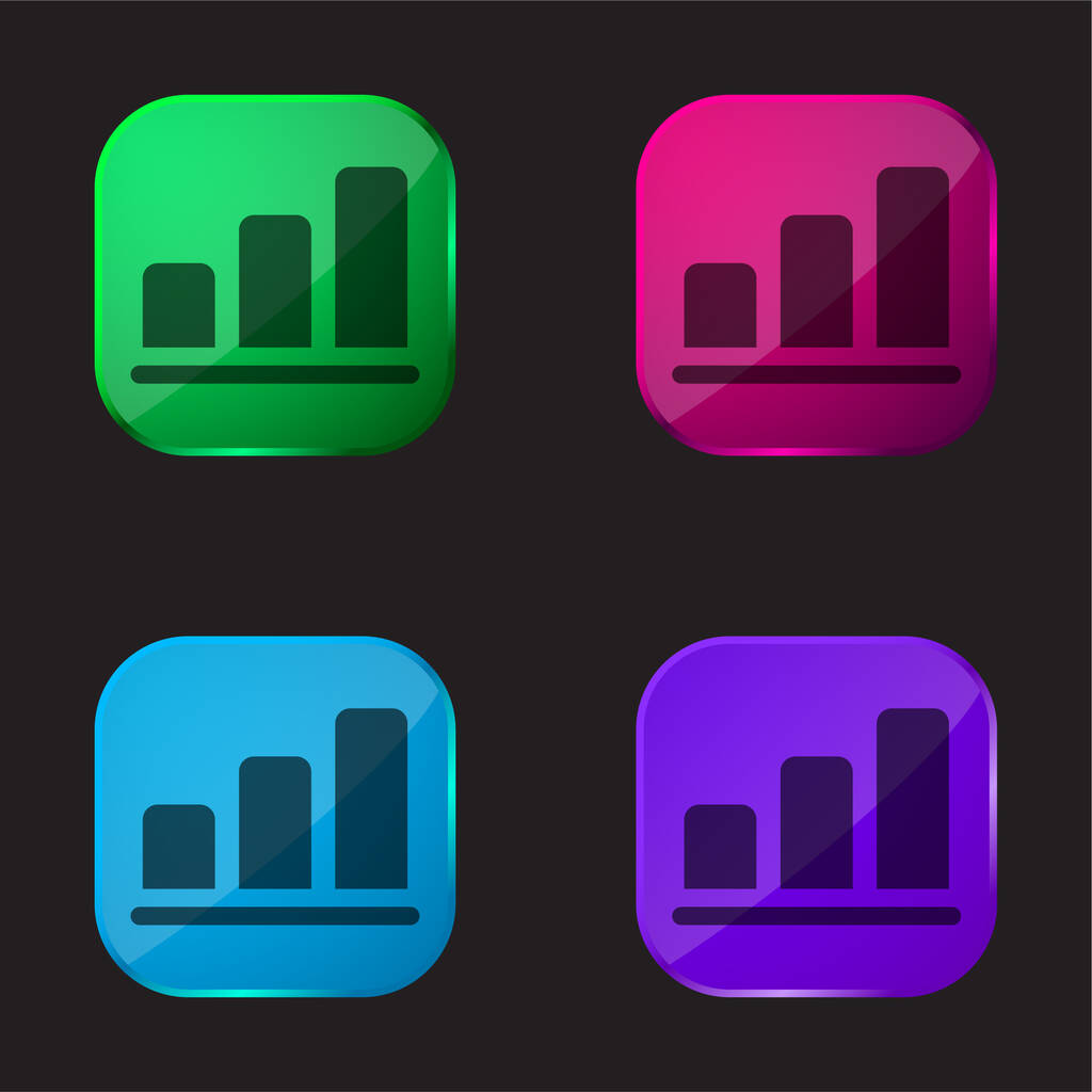 Gráfico de barras ícone de botão de vidro de quatro cores - Vetor, Imagem