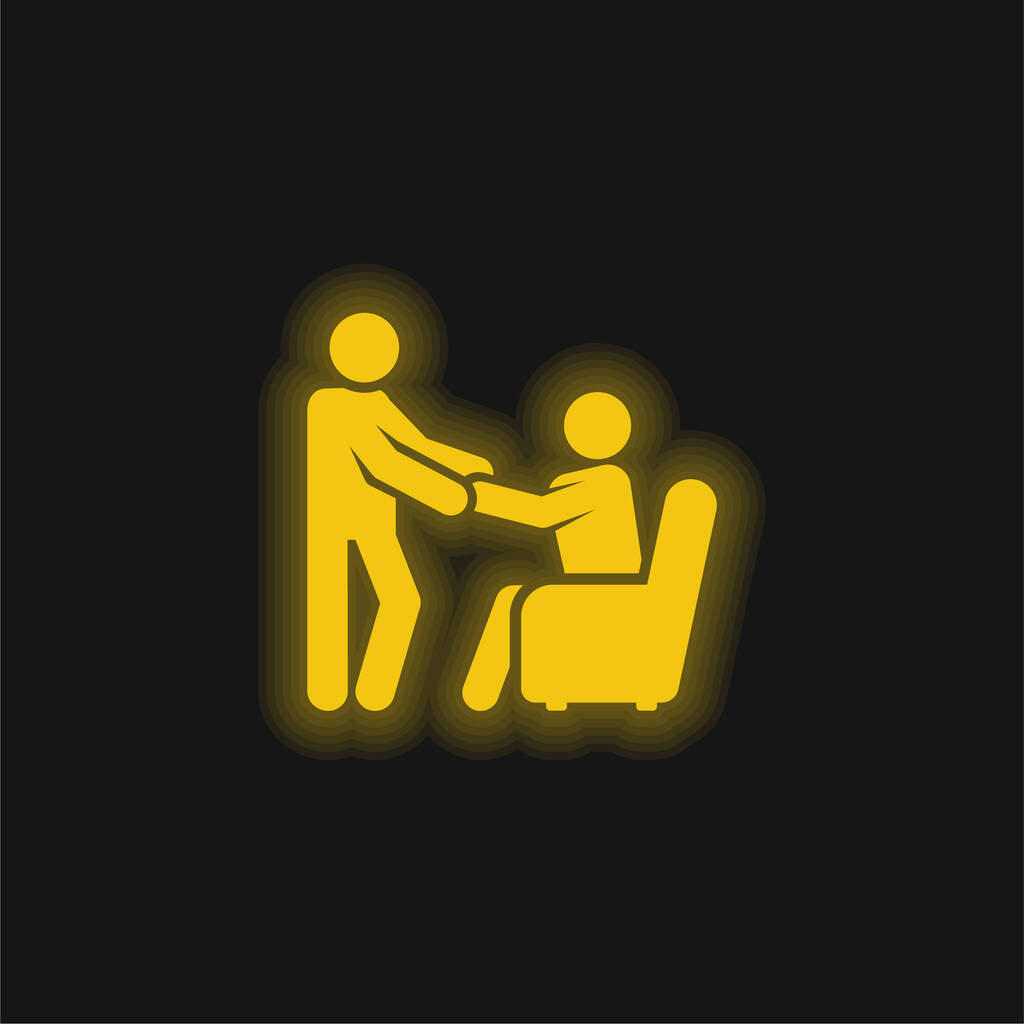 Assistance yellow glowing neon icon - Vector, Image