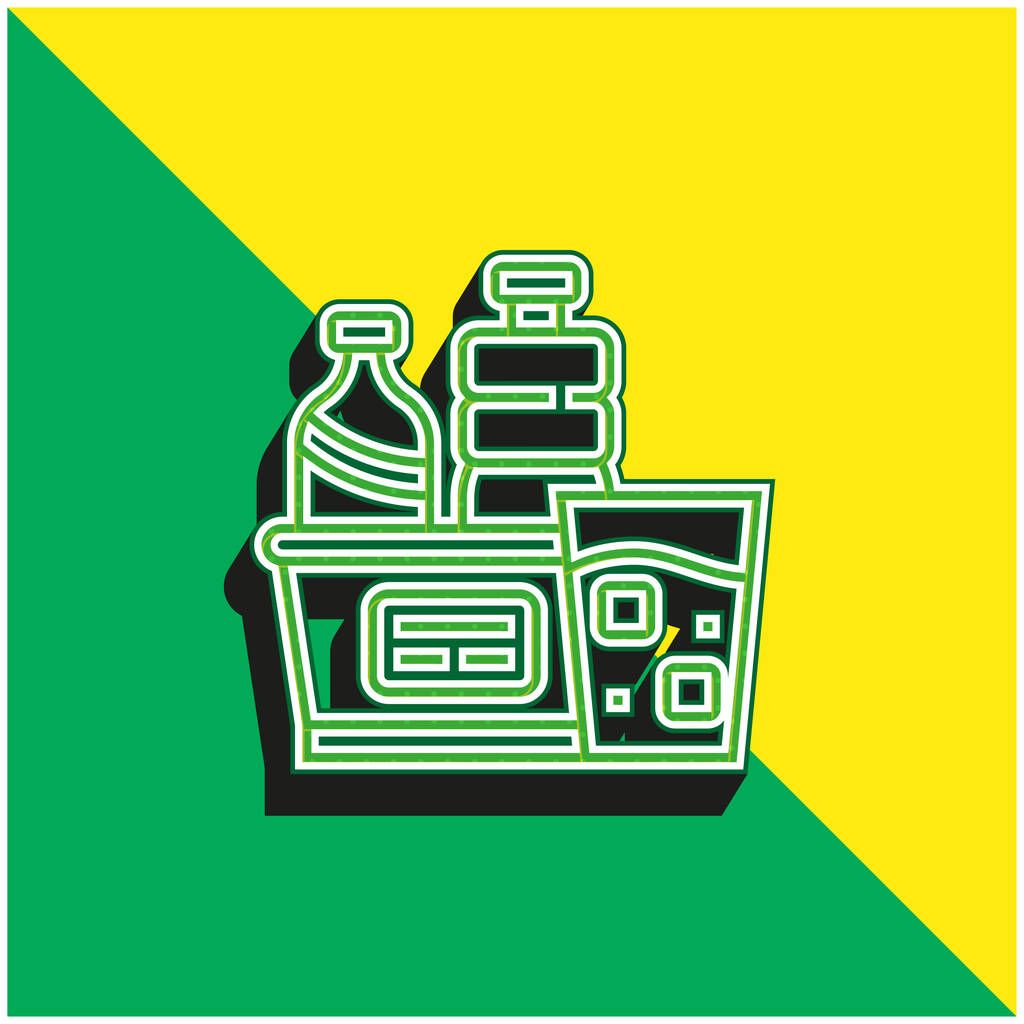 İçecekler yeşil ve sarı modern 3d vektör simgesi logosu - Vektör, Görsel