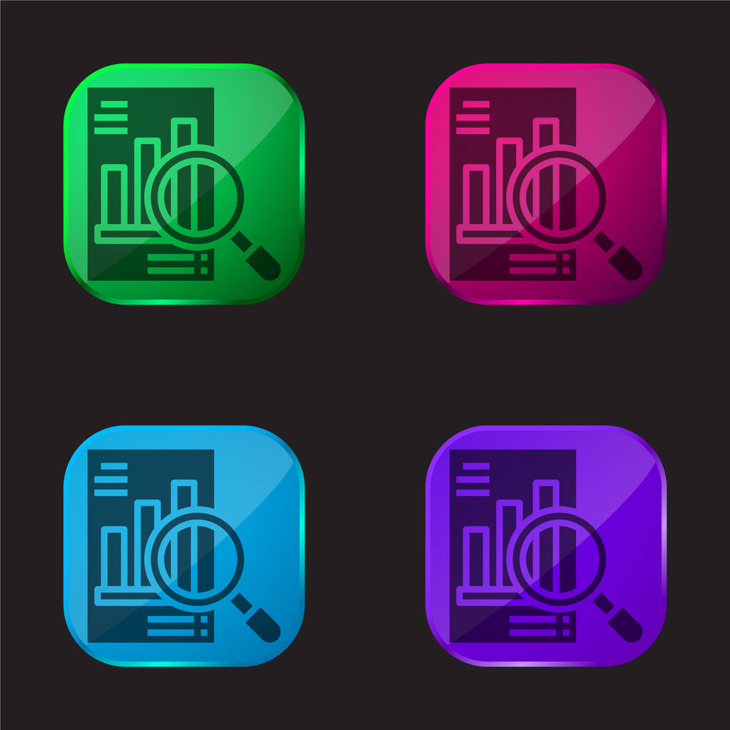 Elemzés négy színű üveg gomb ikon - Vektor, kép