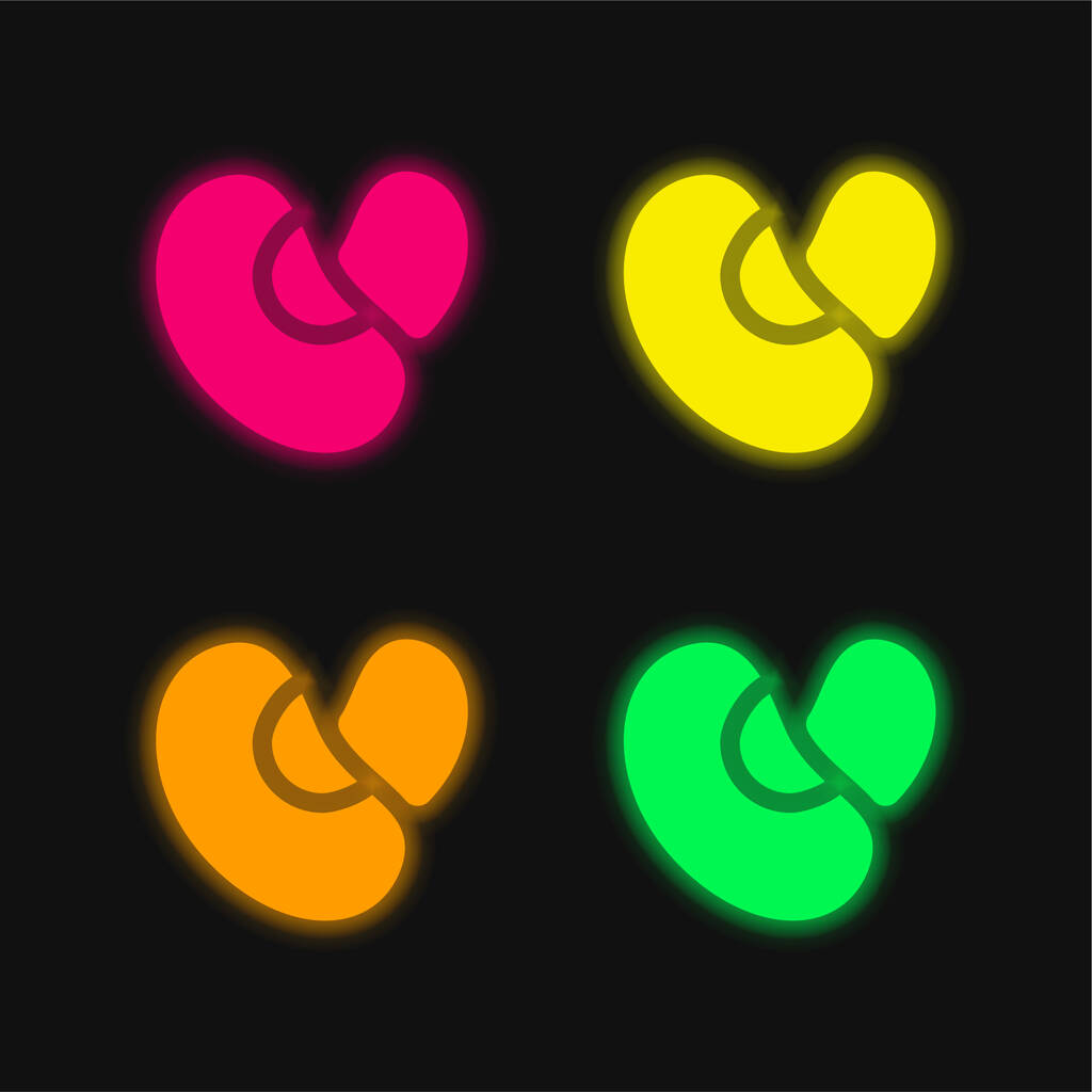 Bonen vier kleuren gloeiende neon vector pictogram - Vector, afbeelding