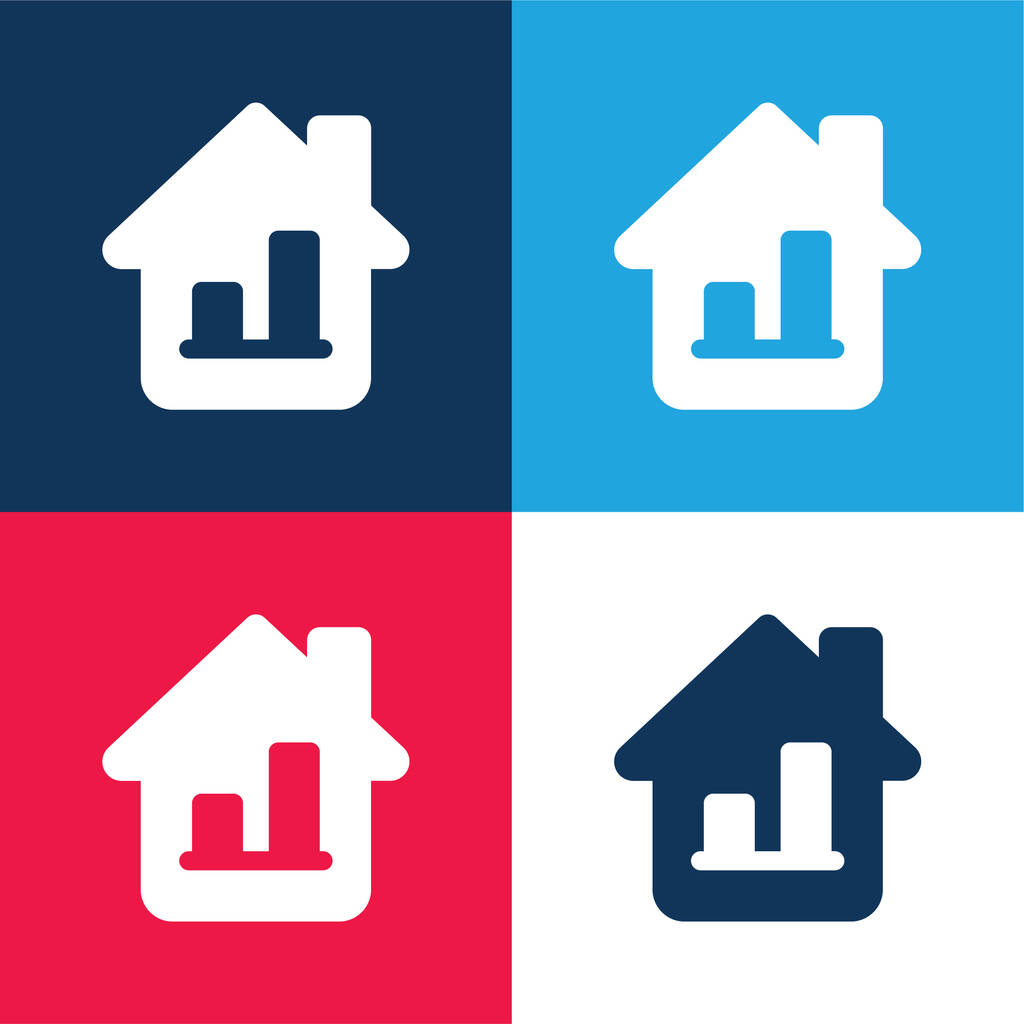 Bar Graph blue and red four color minimal icon set - Vector, Image
