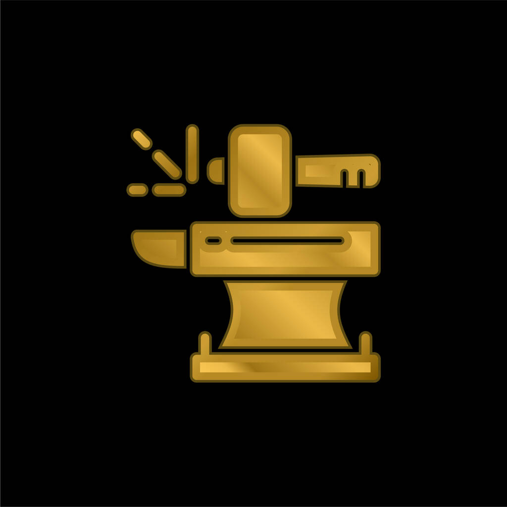 Blacksmith gold plated metalic icon or logo vector - Vector, Image