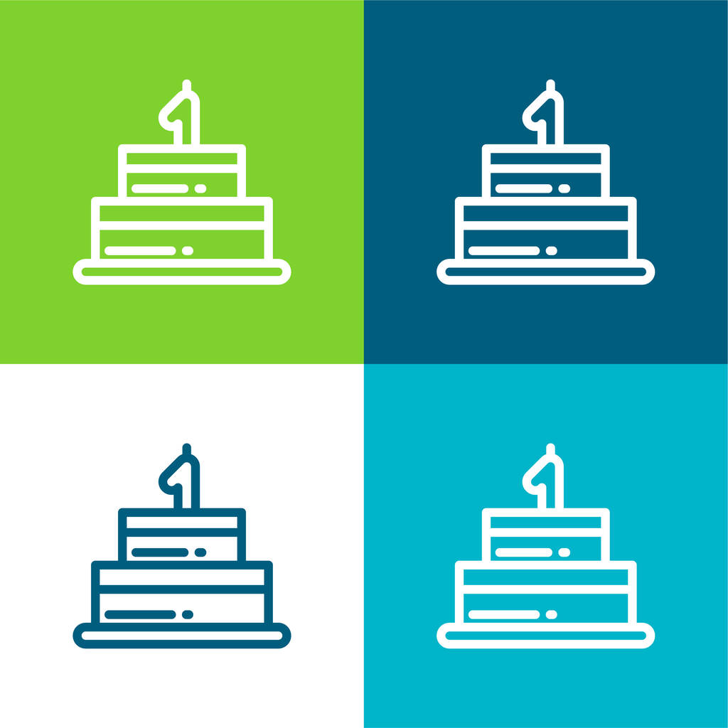 Geburtstagskuchen flach vier Farben minimales Symbol-Set - Vektor, Bild