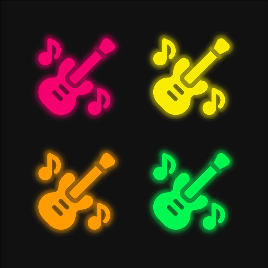 Baixo Guitarra quatro cor brilhante ícone vetor neon - Vetor, Imagem