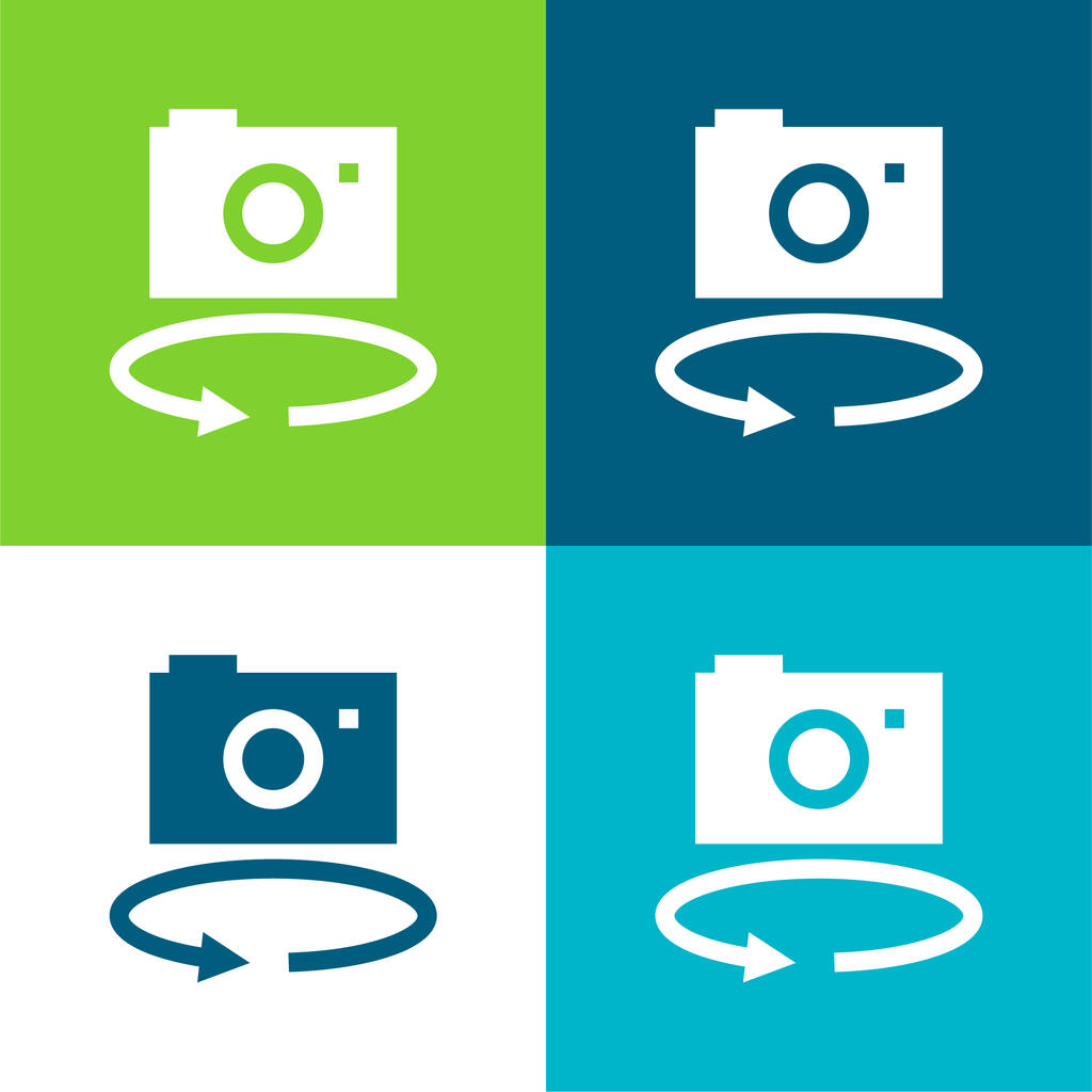 360 câmera plana quatro cores conjunto de ícones mínimos - Vetor, Imagem