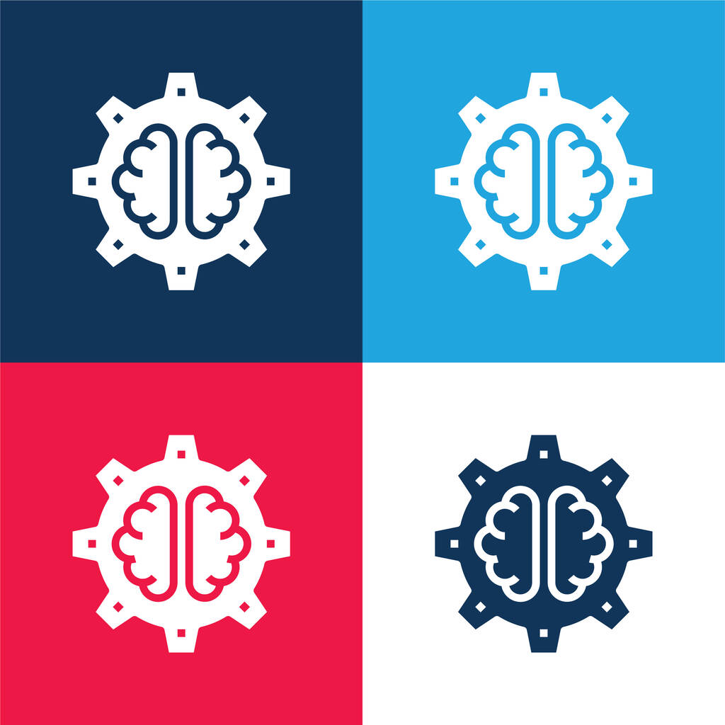 AI blauw en rood vier kleuren minimale pictogram set - Vector, afbeelding