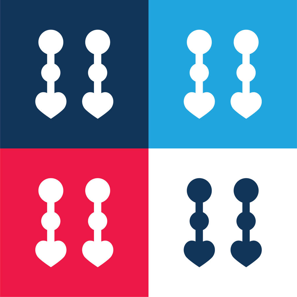 Bride Earings blue and red four color minimal icon set - Vector, Image