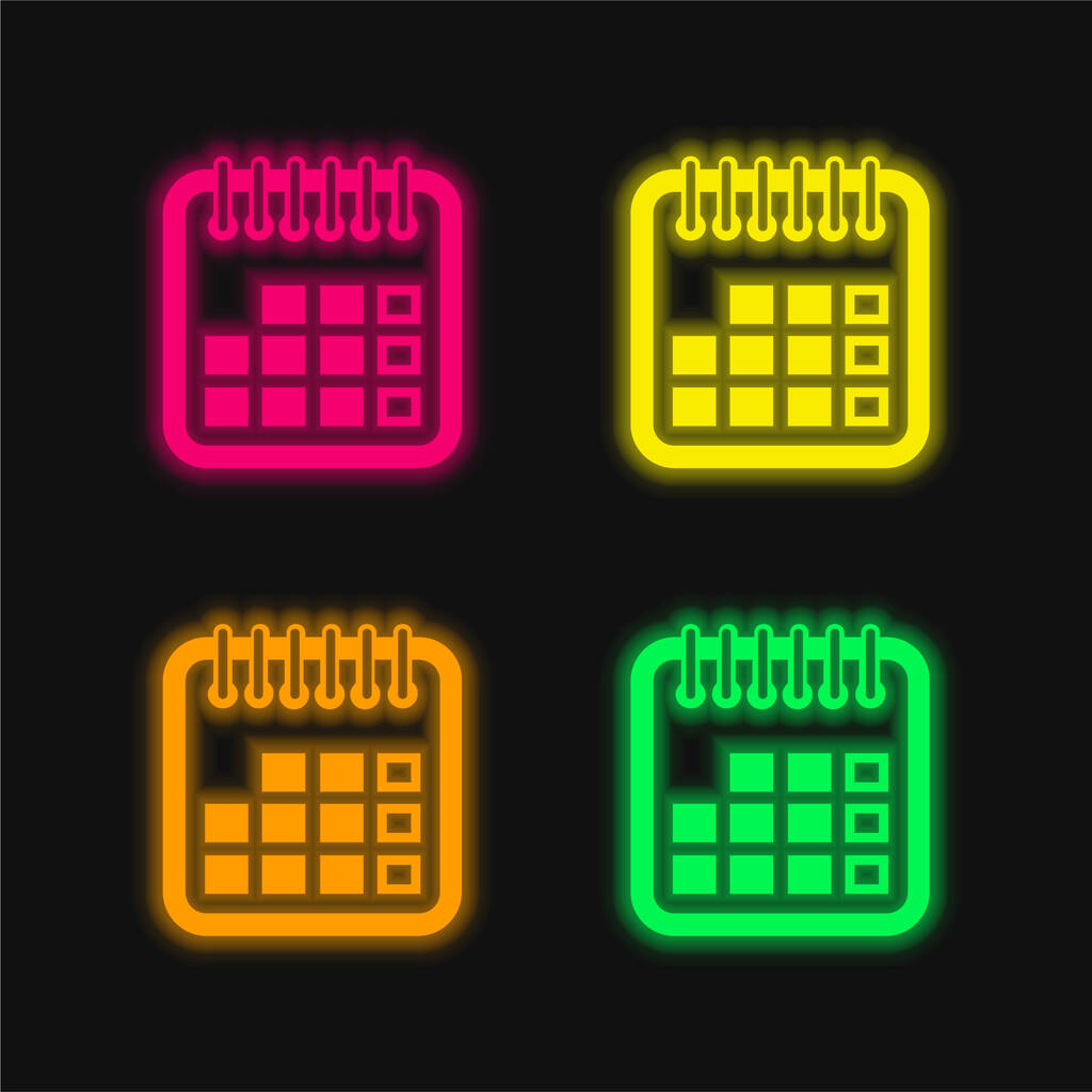 Jahreskalender Symbol vier Farben leuchtenden Neon-Vektor-Symbol - Vektor, Bild