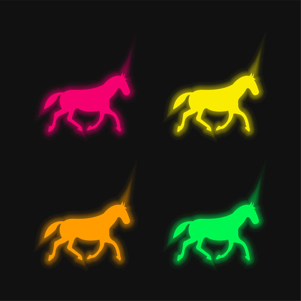 Black Race Horse Walking Pose quattro colori incandescente icona al neon vettore - Vettoriali, immagini