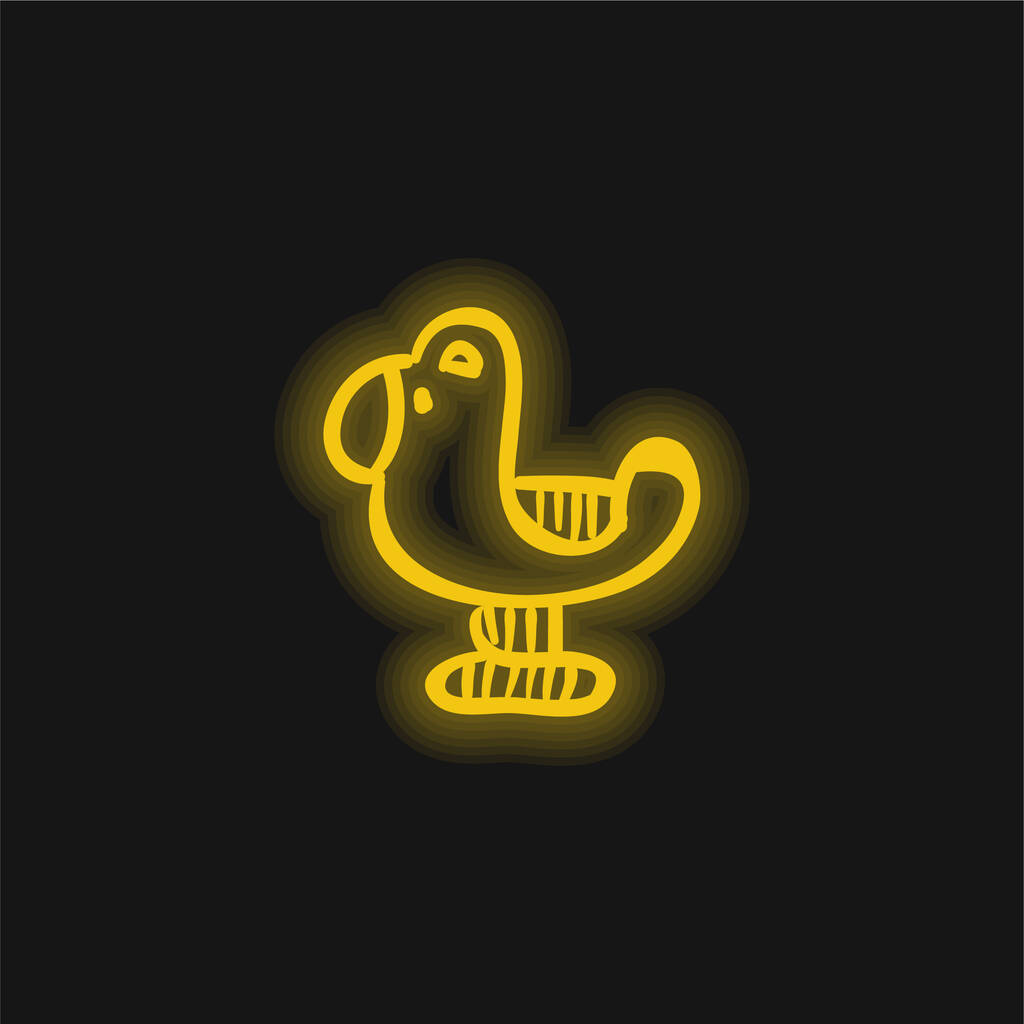 Vogel Speelgoed geel gloeiende neon pictogram - Vector, afbeelding