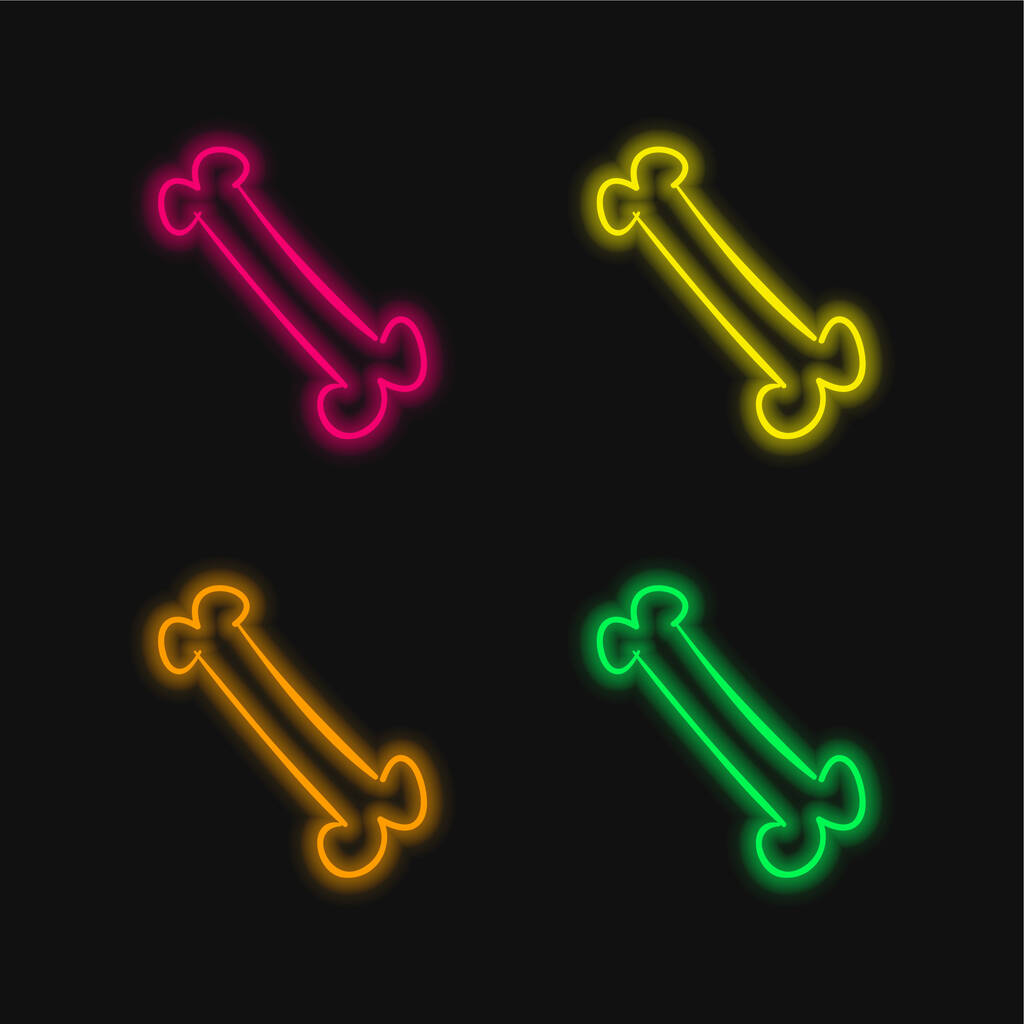 Bone Outlined Shape vier kleuren gloeiende neon vector icoon - Vector, afbeelding