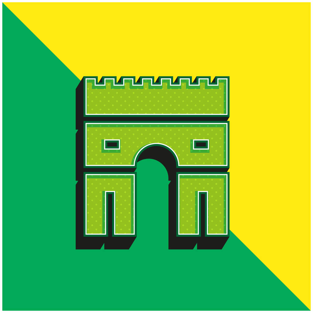 Arc De Triomphe Logo icona vettoriale 3D moderna verde e gialla - Vettoriali, immagini
