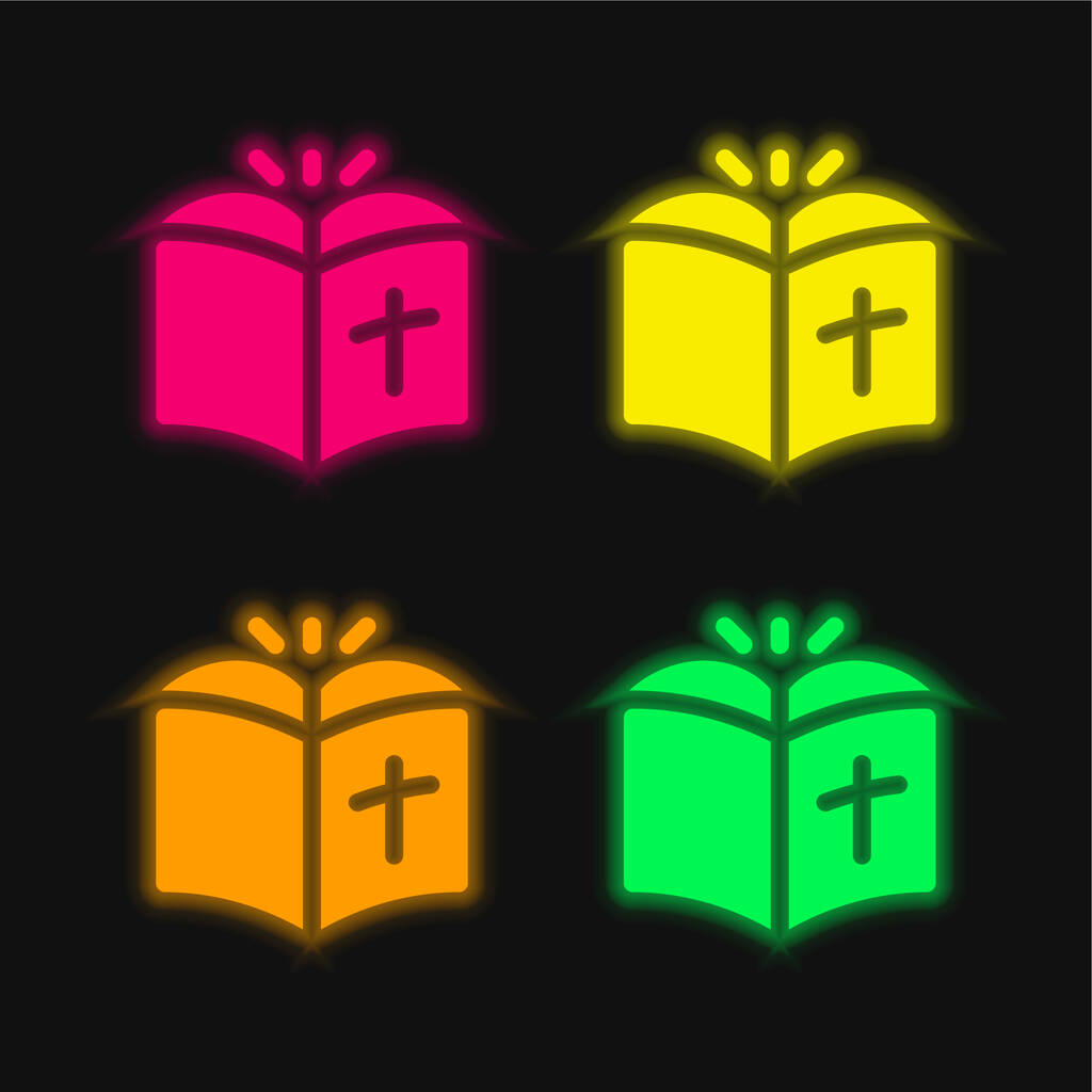 Библия четырехцветный светящийся неоновый вектор - Вектор,изображение