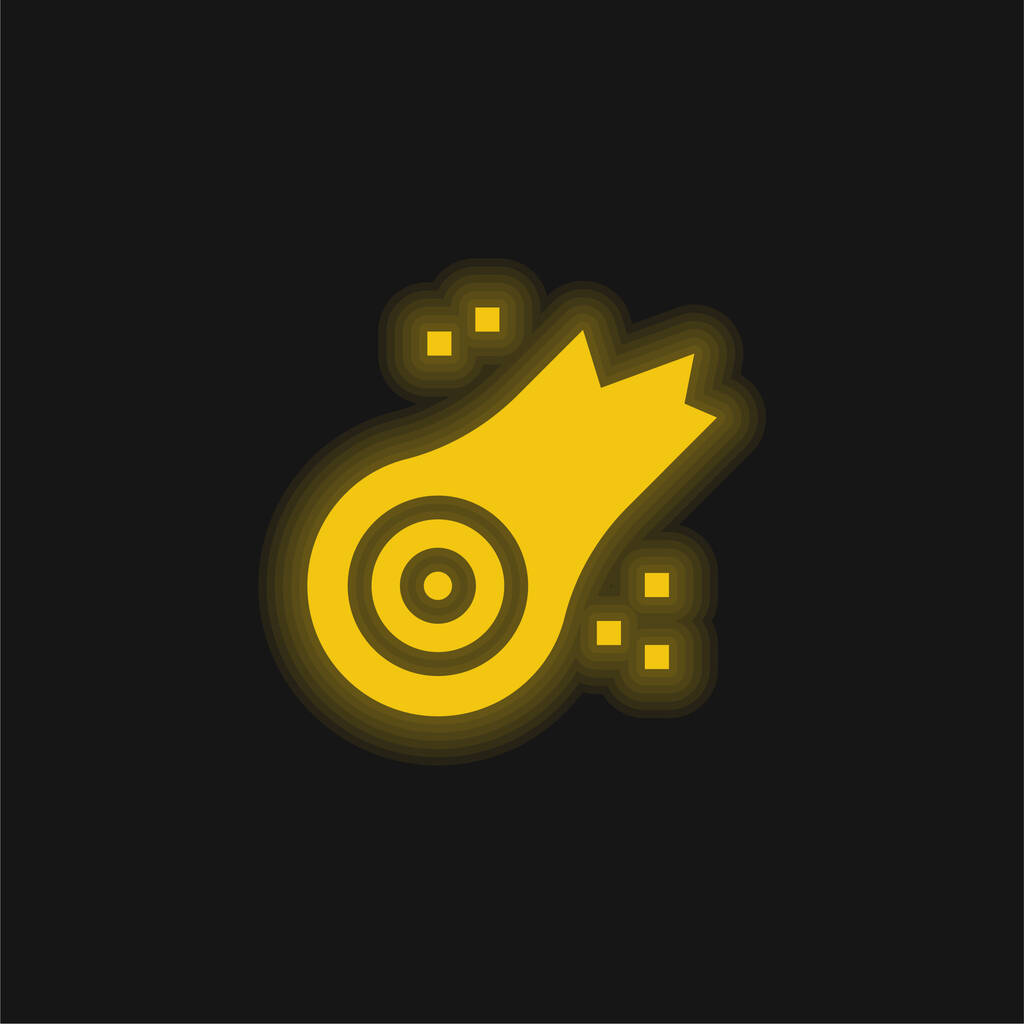 Ícone de néon brilhante amarelo asteróide - Vetor, Imagem