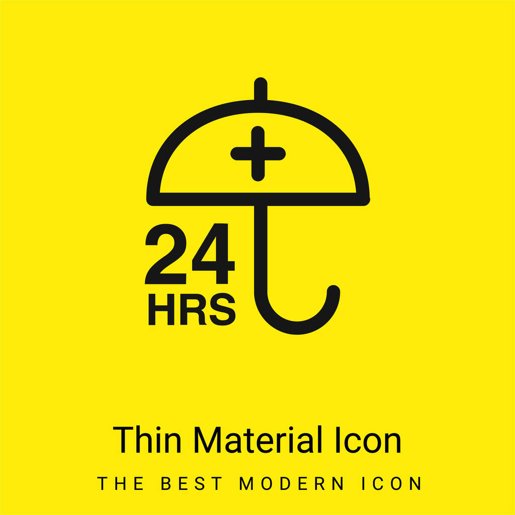 24 ώρες προστασίας σημάδι με μια ομπρέλα ελάχιστο φωτεινό κίτρινο εικονίδιο υλικού - Διάνυσμα, εικόνα