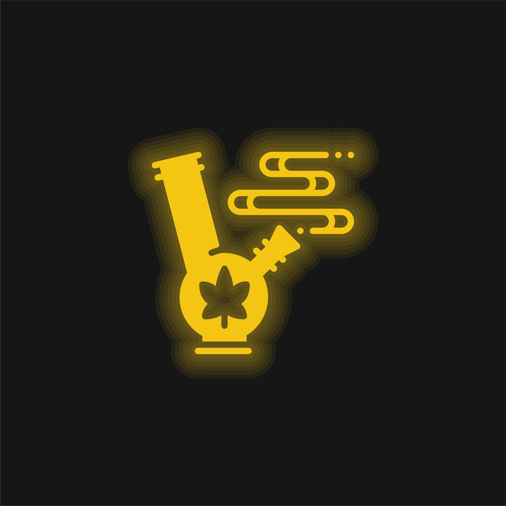 Bong geel gloeiende neon pictogram - Vector, afbeelding
