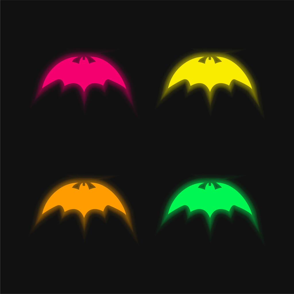 Pipistrello con ali affilate arrotondate Variante quattro colori incandescente icona al neon vettore - Vettoriali, immagini