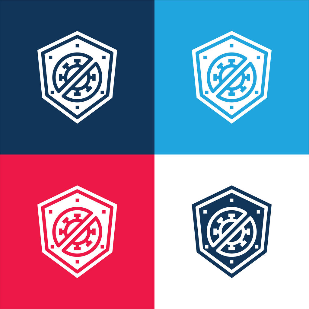 Conjunto de ícones mínimos de quatro cores antivírus azul e vermelho - Vetor, Imagem