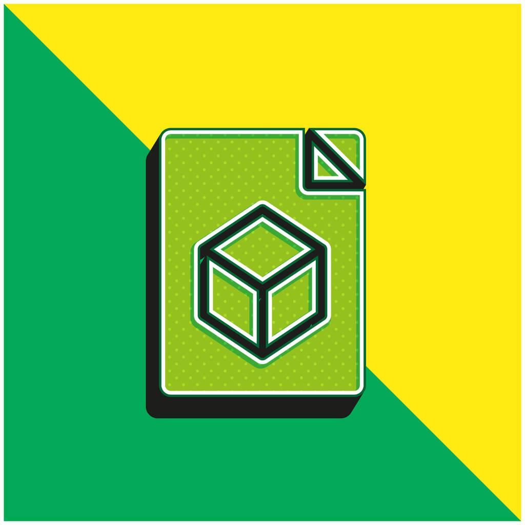 3d Dosya Yeşil ve Sarı Modern 3d vektör simgesi logosu - Vektör, Görsel