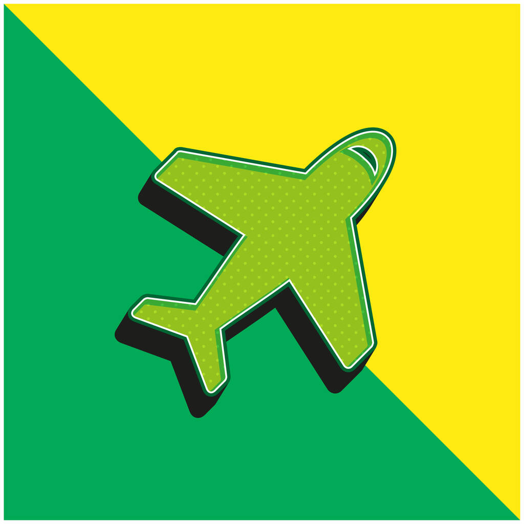 Avión de vista superior verde y amarillo moderno vector 3d icono logo - Vector, Imagen