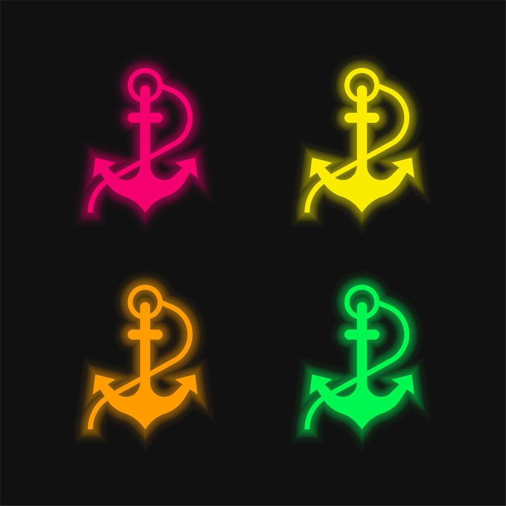 Ukotvit čtyři barevné zářící neonový vektor ikona - Vektor, obrázek