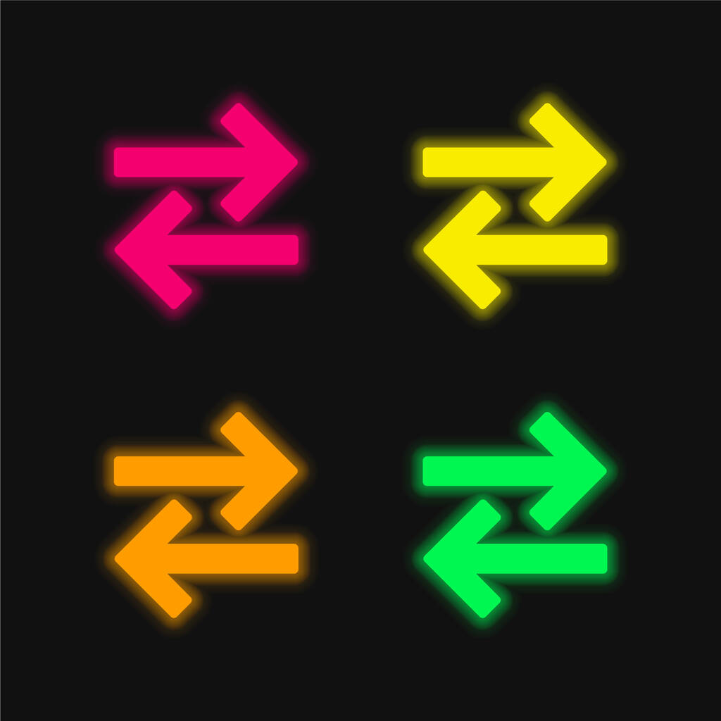 矢印カップル反対方向に4色の輝くネオンベクトルアイコン - ベクター画像