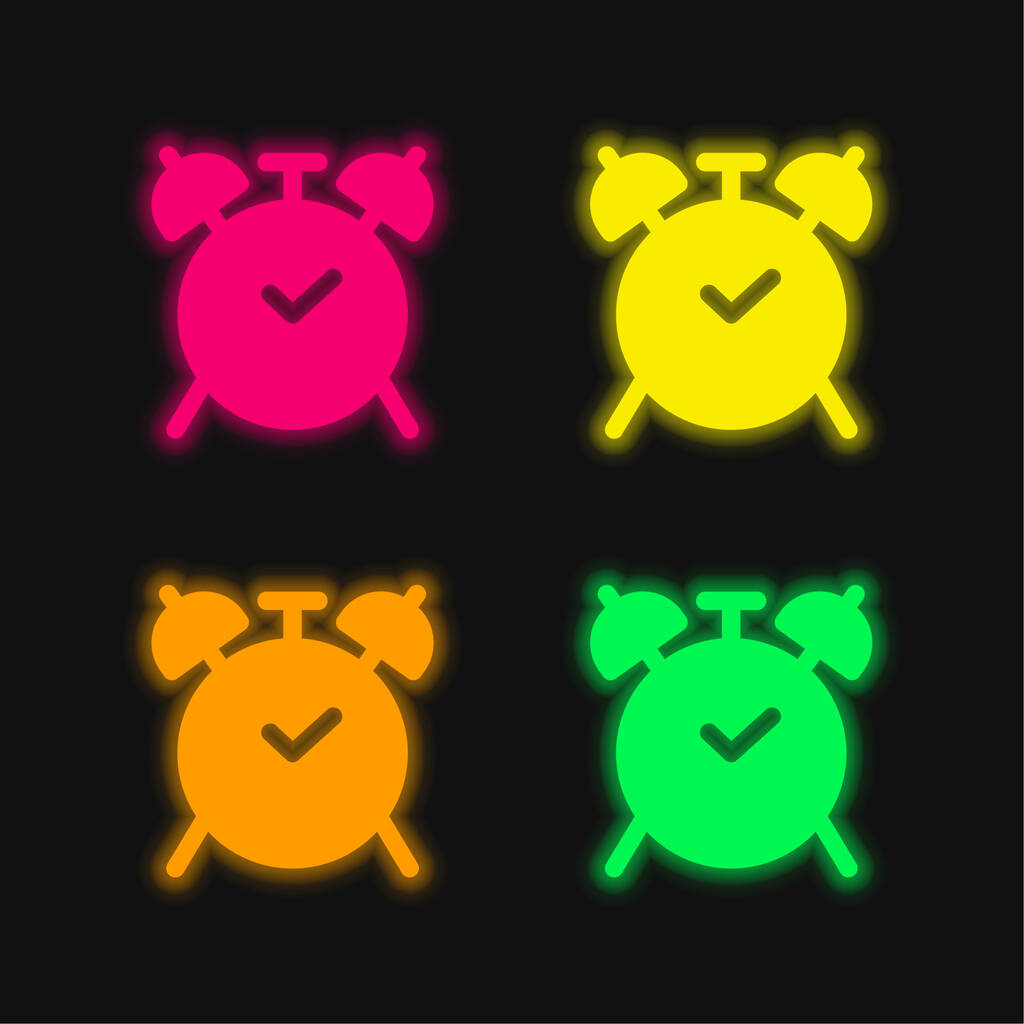 Wecker vier Farben leuchtenden Neon-Vektorsymbol - Vektor, Bild